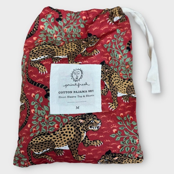 PrintFresh Cotton Pajama Short Set in Scarlet Bagheera Leopard Size Medium - Picture 12 of 13